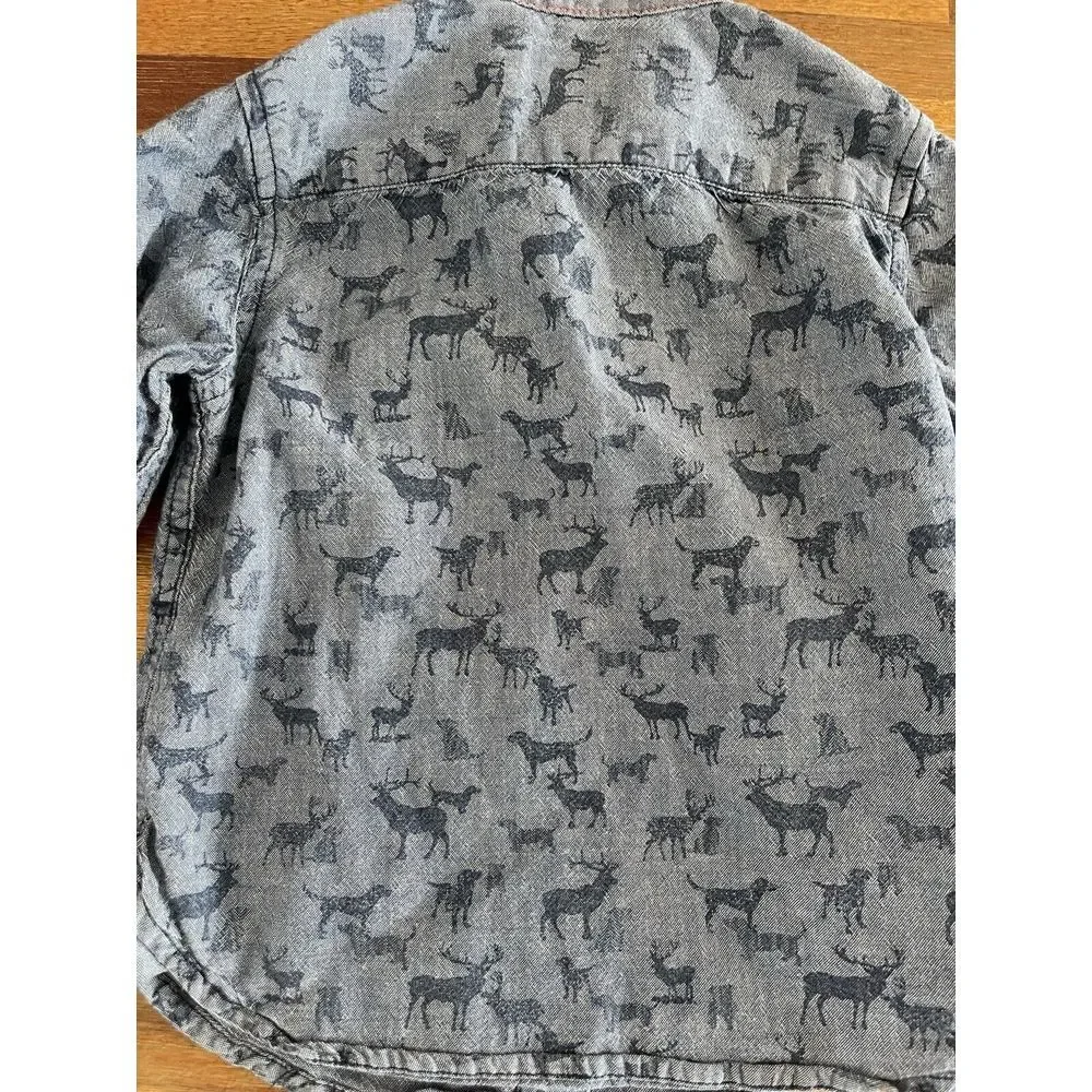 Ted Baker Baby Boys 2T Blue Denim Button‎ Up Shirt Dressy Woodland Deer Dogs